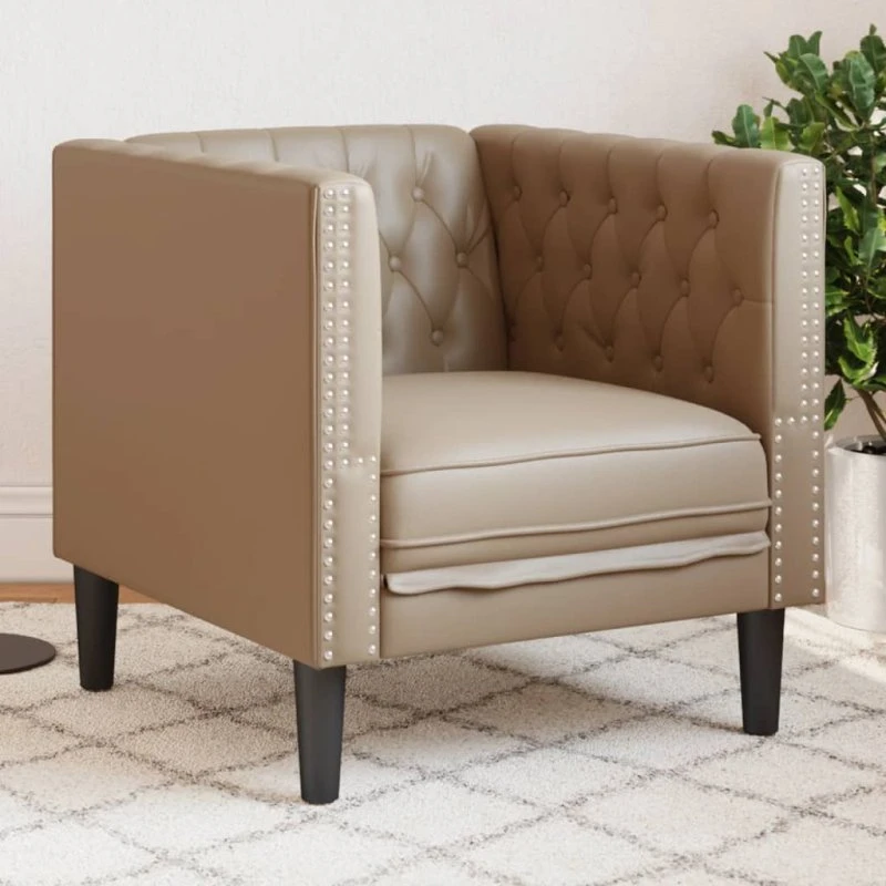 vidaXL Chesterfield-sofastol kunstlæder cappuccino 1-personer