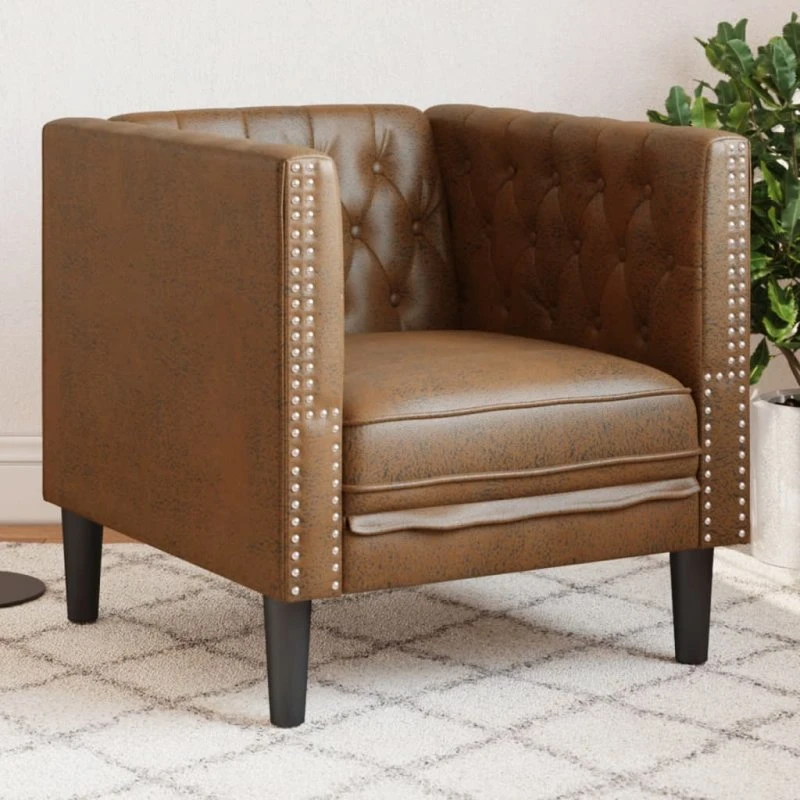 vidaXL Chesterfield-sofastol imiteret ruskind brun, 1-personer