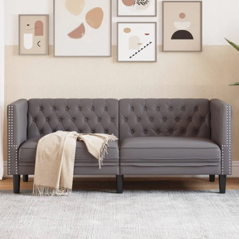 vidaXL 2-personers Chesterfield-sofa kunstlæder grå