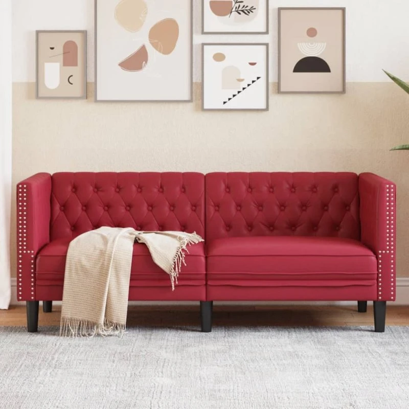 vidaXL 2-personers Chesterfield-sofa kunstlæder vinrød