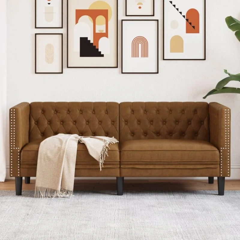 vidaXL 2-personers Chesterfield-sofa i imiteret ruskind, brun