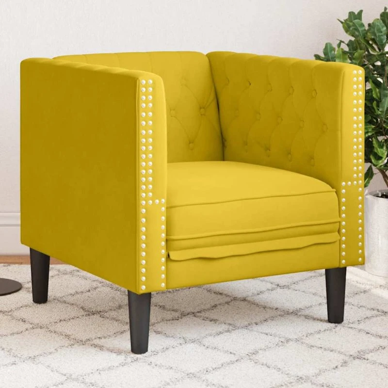 vidaXL Chesterfield-sofastol fløjl gul, 1-personer