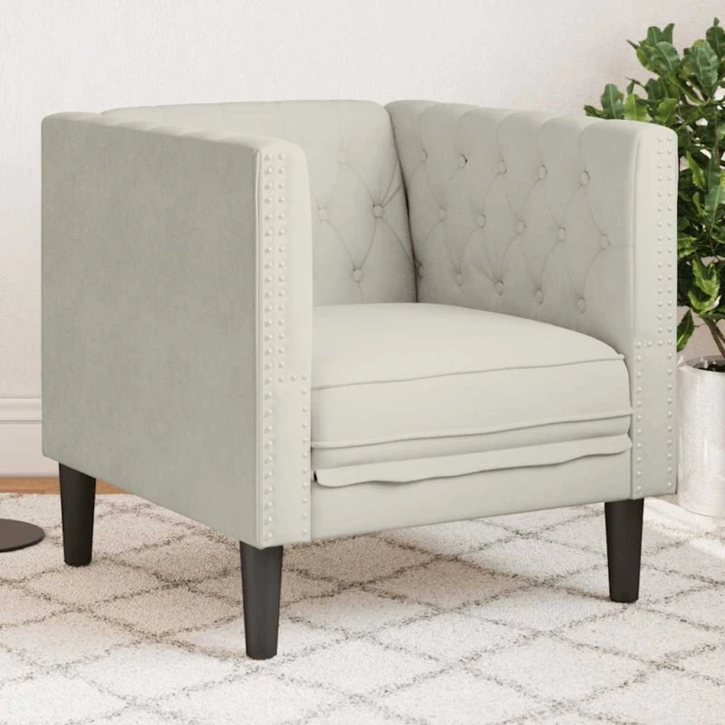 vidaXL Chesterfield-sofastol fløjl creme, 1-personer
