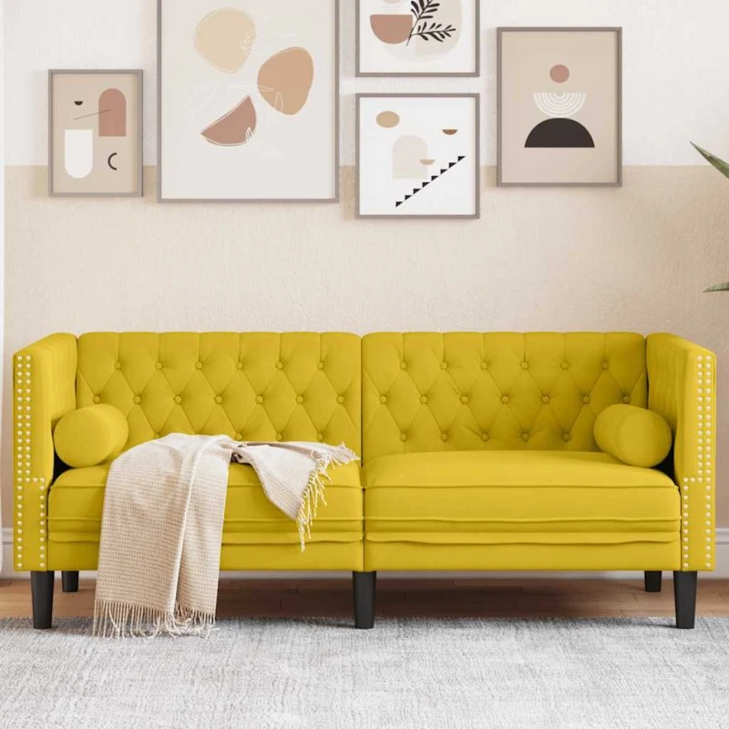 vidaXL 2-personers Chesterfield-sofa med bolsterpuder, fløjl, gul