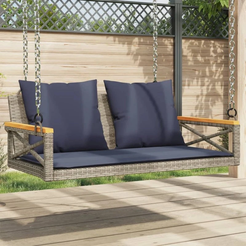 vidaXL Gyngebænk med Hynder 109x62x40 cm Polyrattan Grå