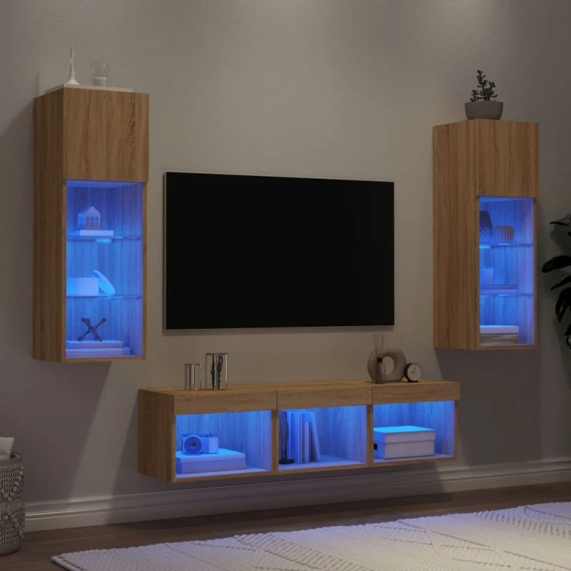 vidaXL Væg-TV-møbel 5 dele, Sonoma-eg, med RGB-LED