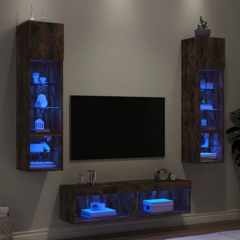 vidaXL Væg-TV-møbel 6 dele røget eg med RGB-LED