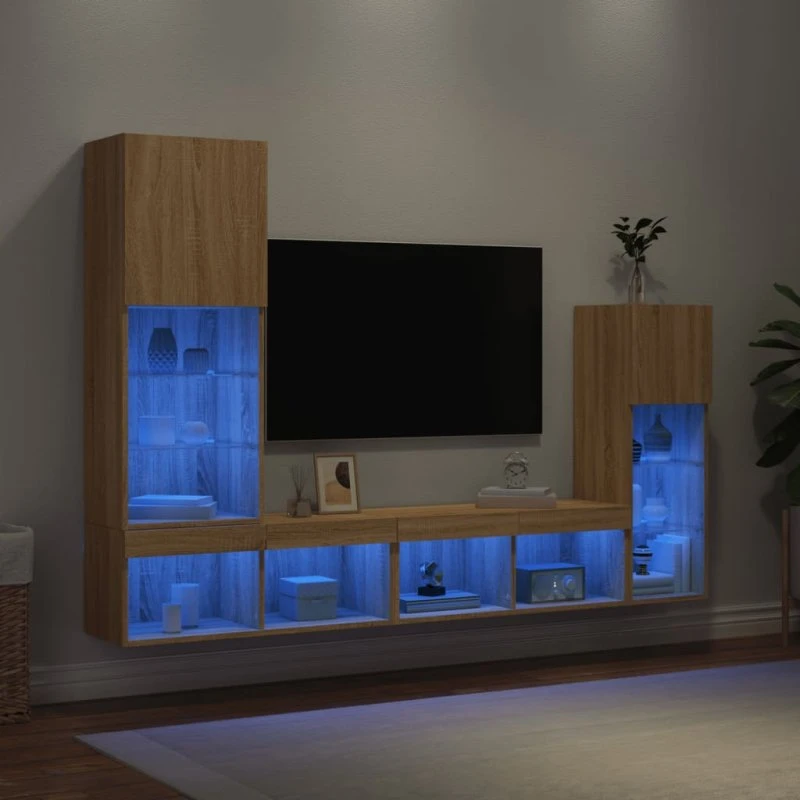vidaXL Væg-TV-møbel 4 dele Sonoma-eg med RGB-LED