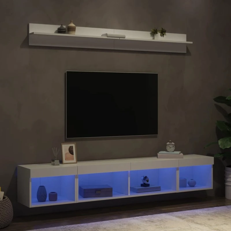 vidaXL Væg-TV-møbel 5 dele hvid med LED-lys