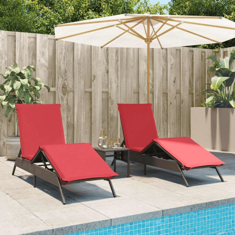 vidaXL Liggestole 2 stk. med bord polyrattan brun