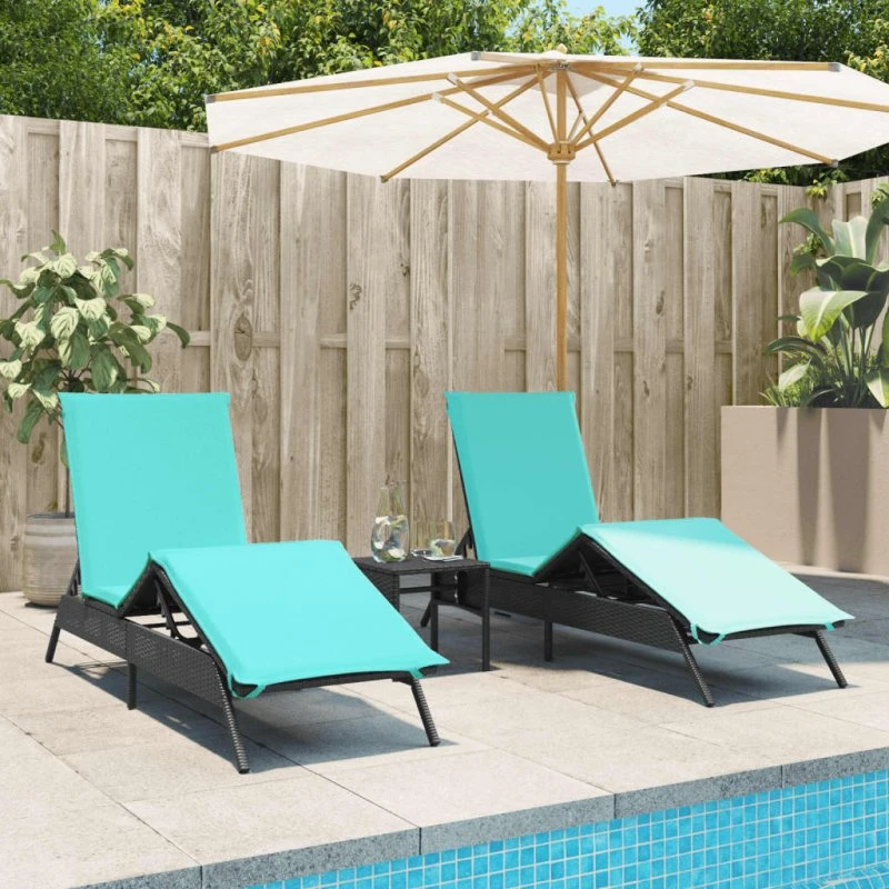 vidaXL Liggestole 2 stk. med Bord Polyrattan Sort
