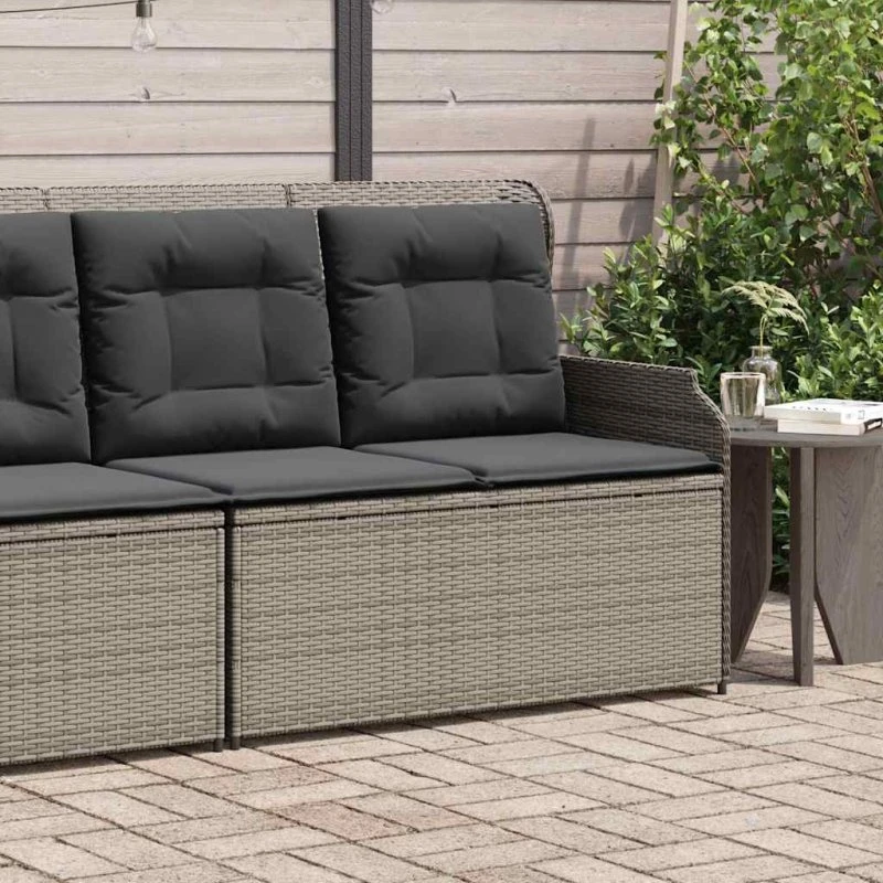 vidaXL havebænk med hynder og lænefunktion i polyrattan grå