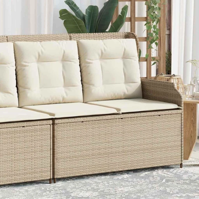 vidaXL havebænk med hynder og justerbart ryglæn i polyrattan beige