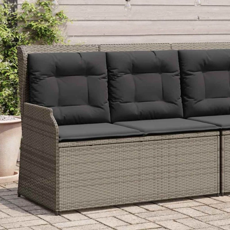 vidaXL havebænk med hynder og lænefunktion, polyrattan grå