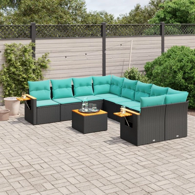 vidaXL 9-deligt polyrattan havesofasæt med hynder, sort