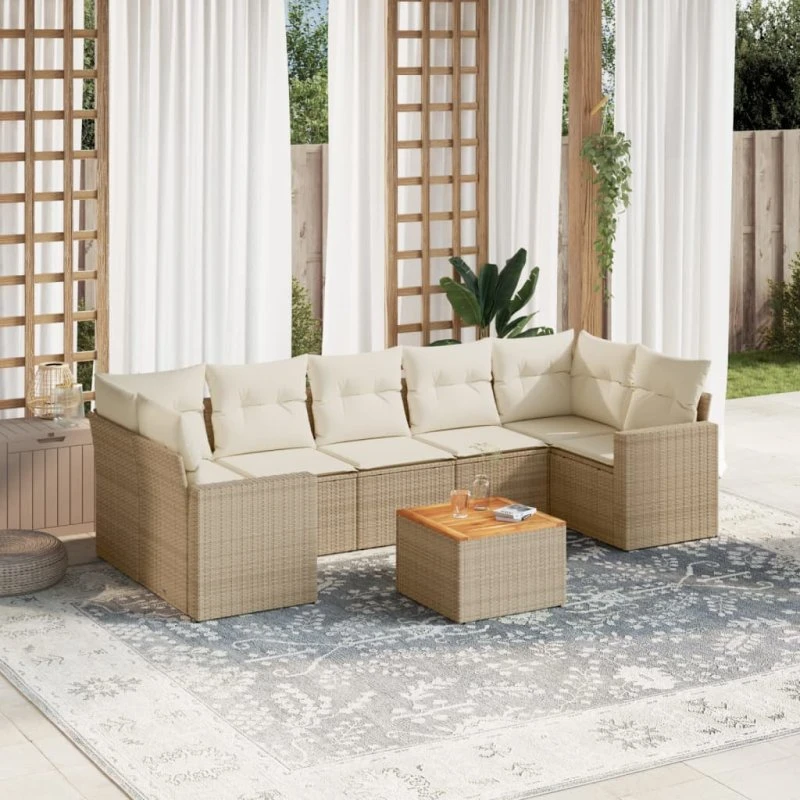 vidaXL 8-deles havesofasæt med hynder i polyrattan beige