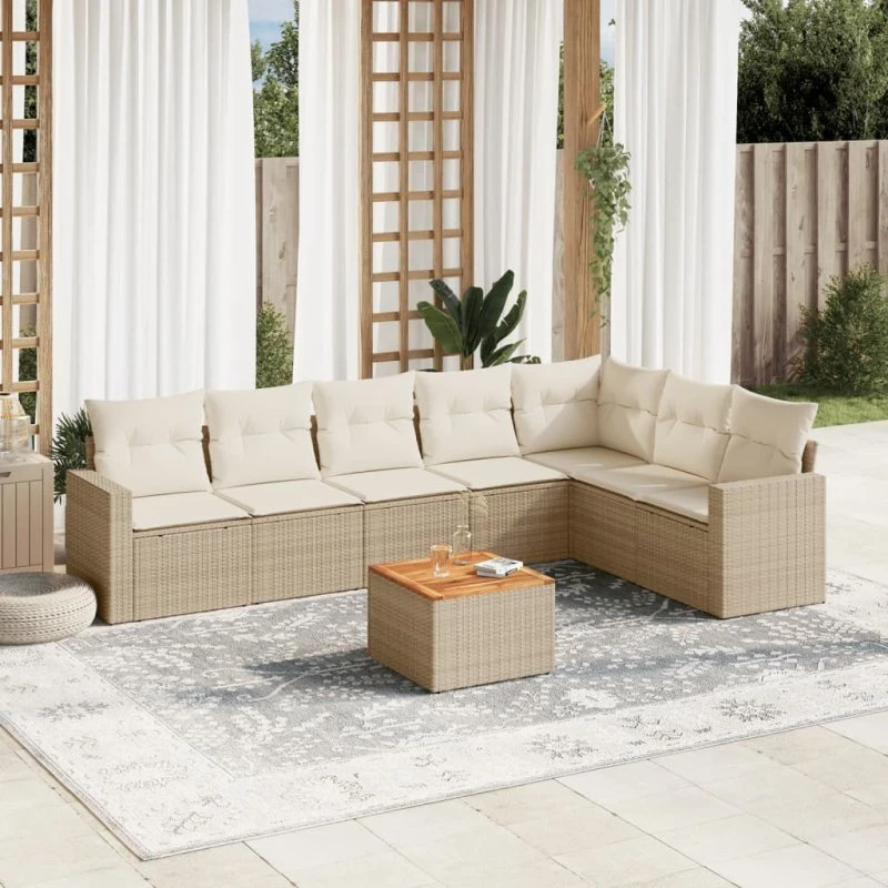 vidaXL 8-deligt polyrattan havesofasæt med hynder, beige