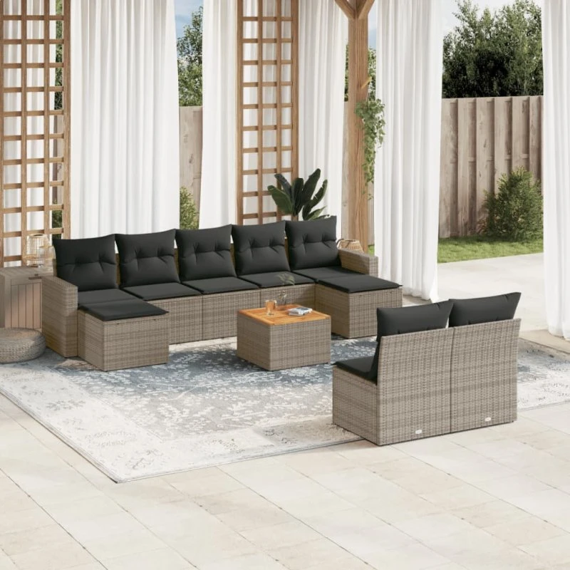 Sofasæt Til Haven 10 Dele Med Hynder Polyrattan - Beige/Cremefarvet