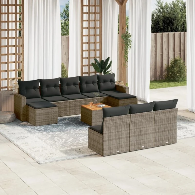 EcoRattan Loungesæt 11 Dele Beige/Creme med Hynder