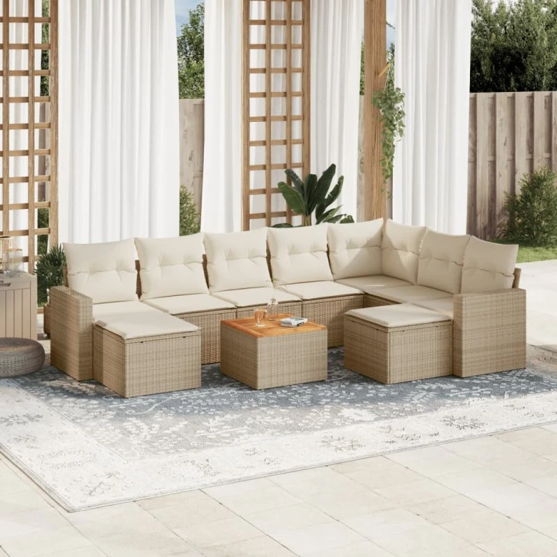 vidaXL 10-delssofasæt med hynder i polyrattan, beige