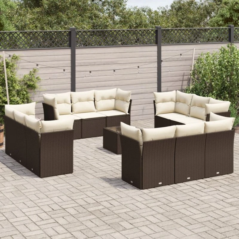 vidaXL 13-delssofasæt med hynder i polyrattan brun