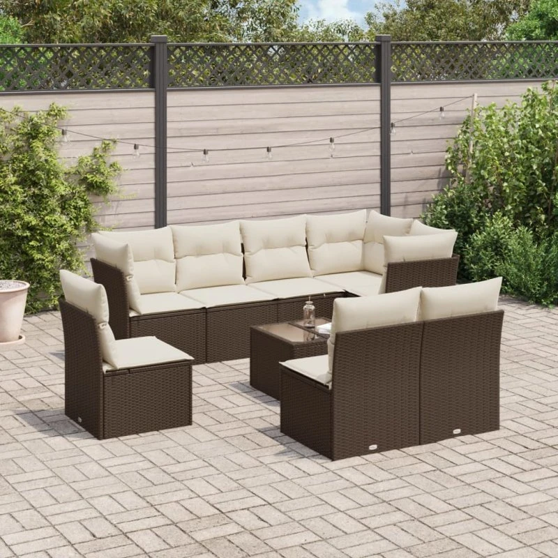 vidaXL 9-deles havemøbelsæt med hynder i polyrattan brun