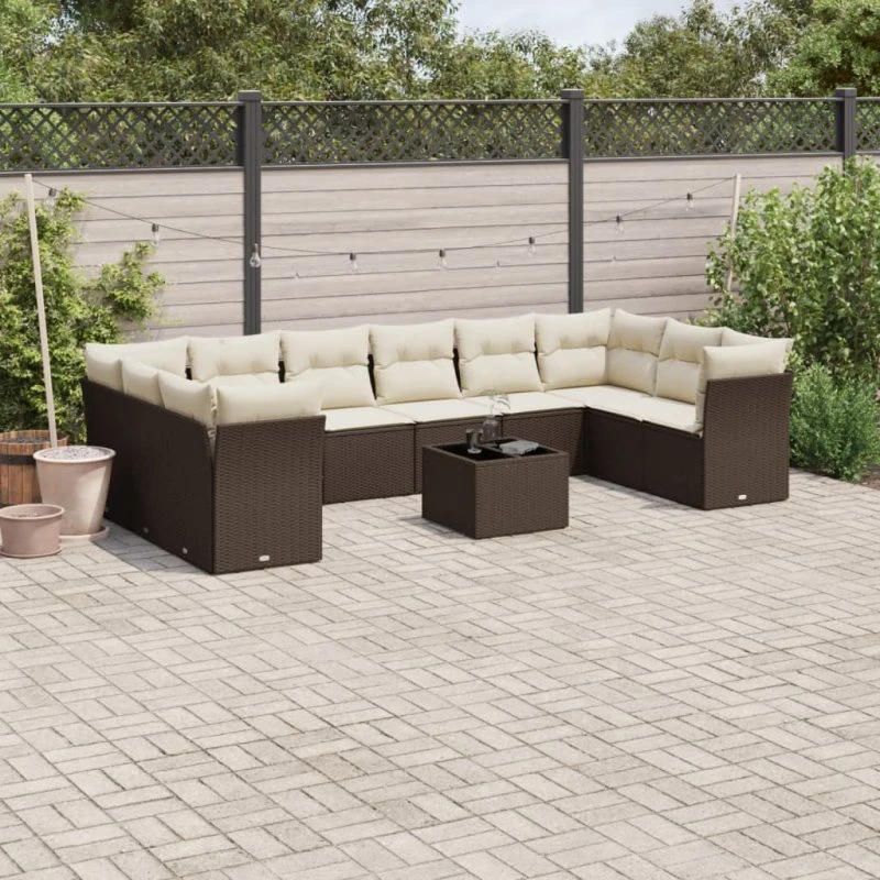 vidaXL 11-deles loungesæt med hynder polyrattan brun