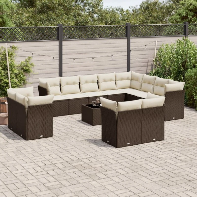vidaXL 13-delssofasæt med hynder i polyrattan brun