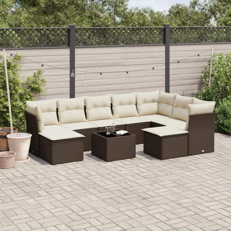 vidaXL 10-delssofasæt med hynder i polyrattan brun
