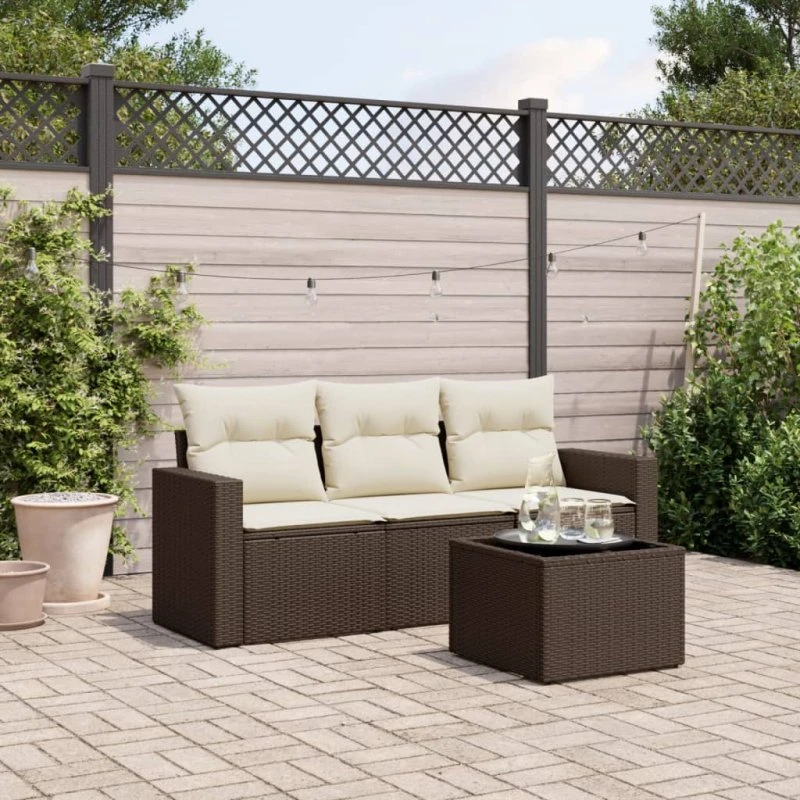vidaXL 4-deles polyrattan sofasæt brun med hynder