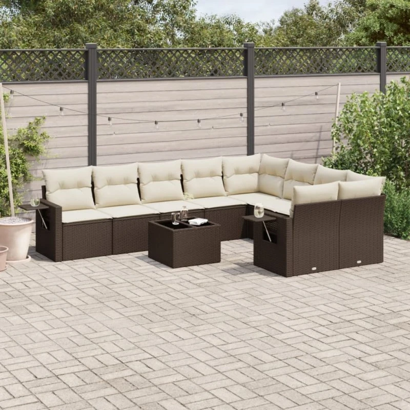 vidaXL 10-delssofasæt med hynder polyrattan brun
