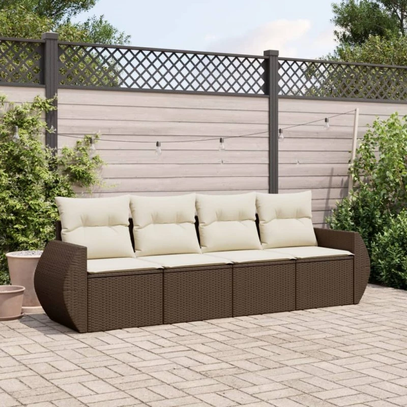 vidaXL 4-delssofasæt med hynder i polyrattan brun