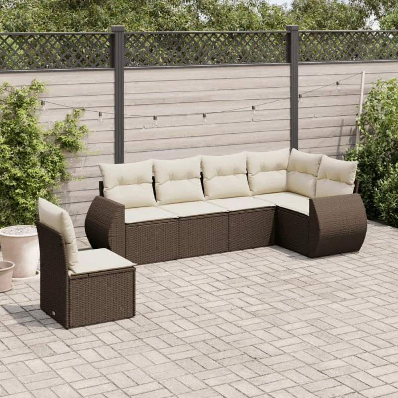 vidaXL 6-deligt polyrattan sofasæt med hynder, brun
