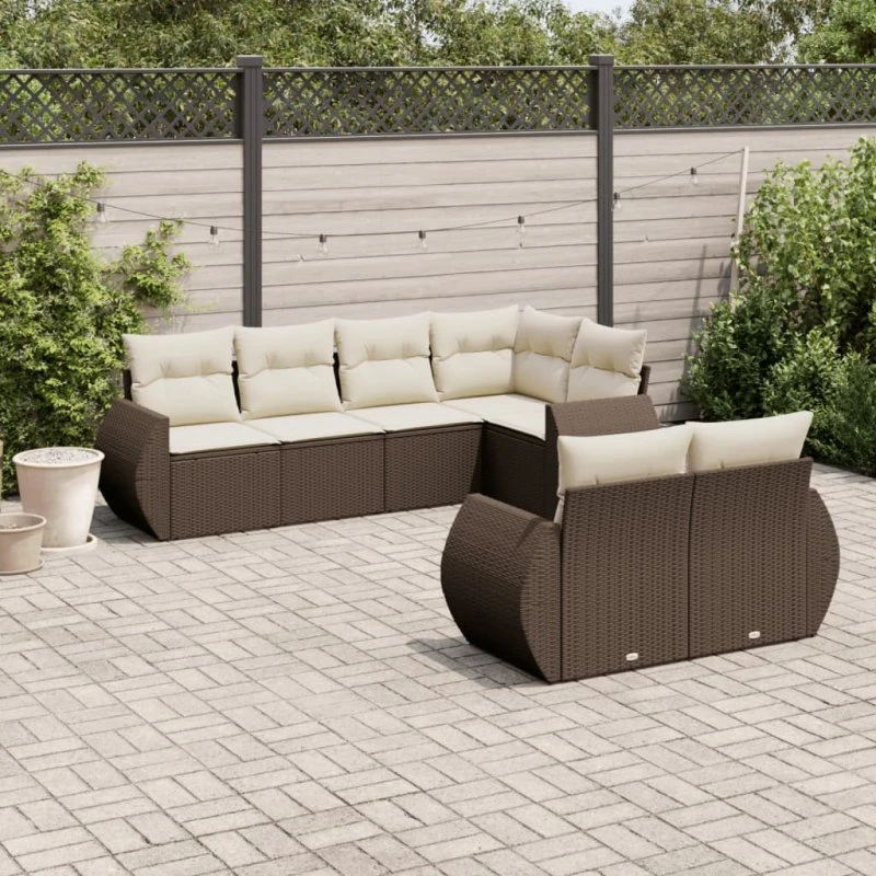 vidaXL 7-delssofasæt med hynder i polyrattan brun