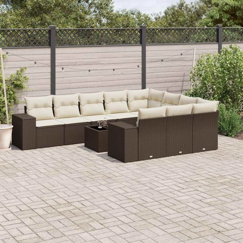 vidaXL 11-delssæt med hynder i polyrattan brun