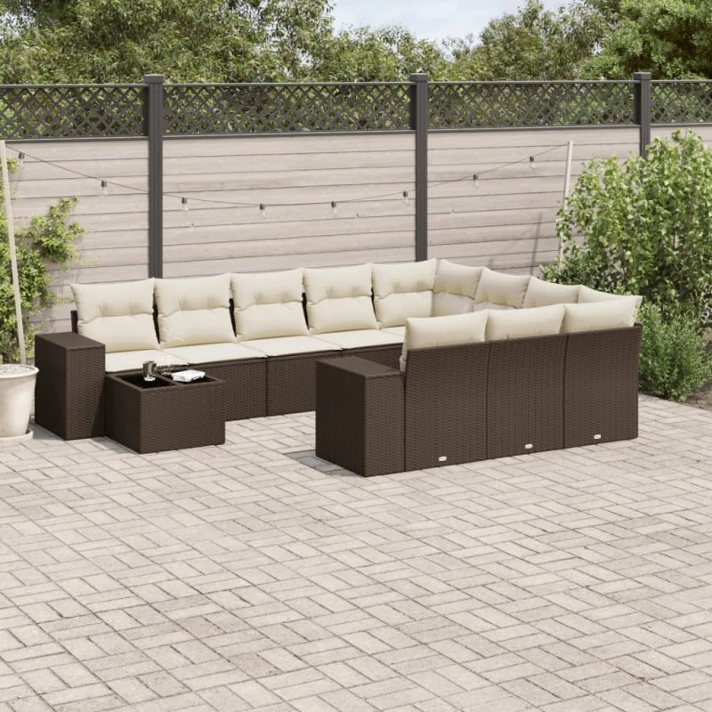 vidaXL 11-deles loungesæt med hynder i polyrattan brun