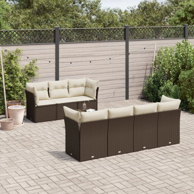 vidaXL 8-delers polyrattan havesofasæt brun med hynder