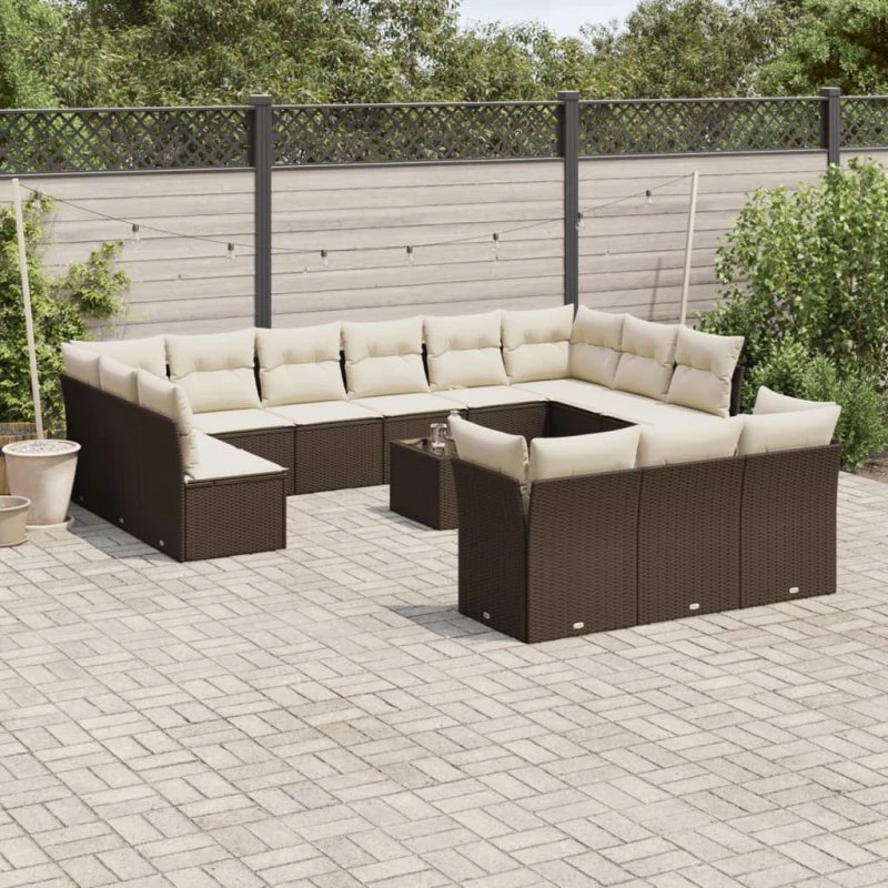 vidaXL 14-deles havemøbelssæt med polyrattan, brun