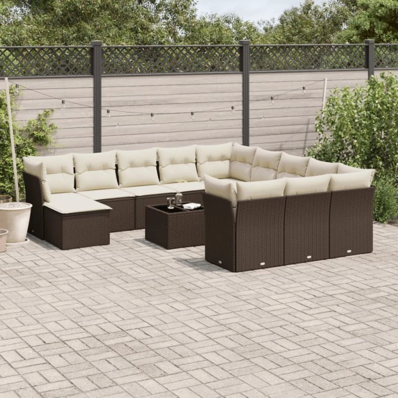 vidaXL 13-delssofasæt med hynder i polyrattan brun