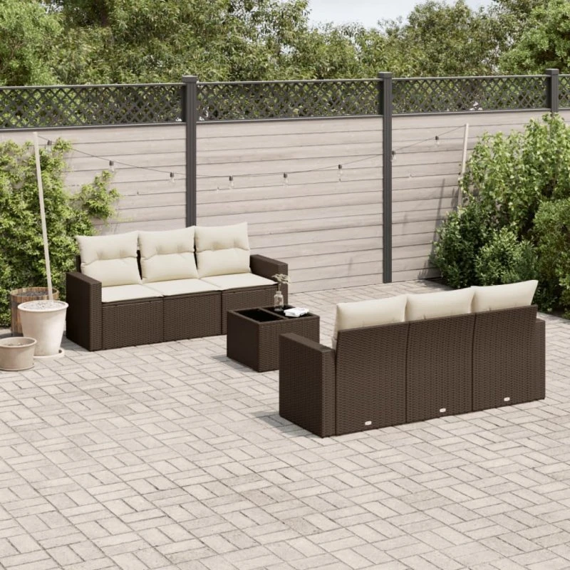vidaXL 7-deles havesofasæt med hynder i polyrattan brun