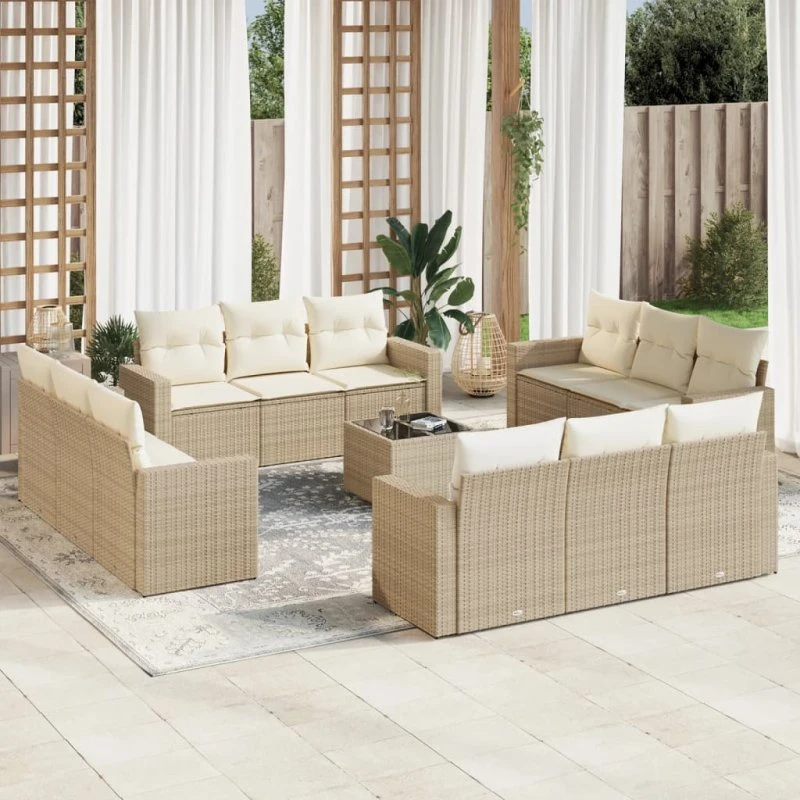 vidaXL 13-deligt havesofasæt med polyrattan, beige