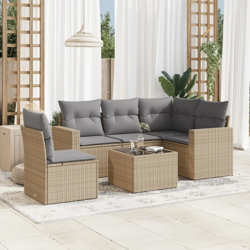 Rattan Home Sofasæt 6 Dele Beige med Bord