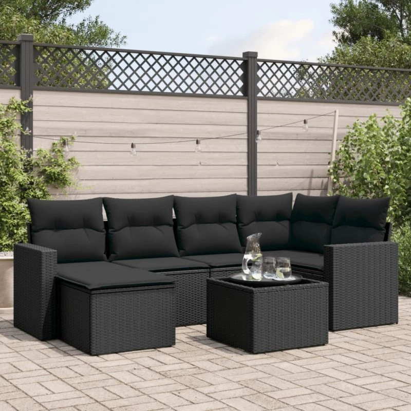 Sofa 7-deles med bord, polyrattan beige/creme, modulært design
