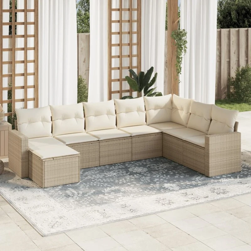 vidaXL 8-deligt polyrattan havesofasæt med hynder, beige