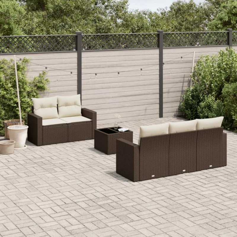 vidaXL 6-delssofasæt med hynder polyrattan brun