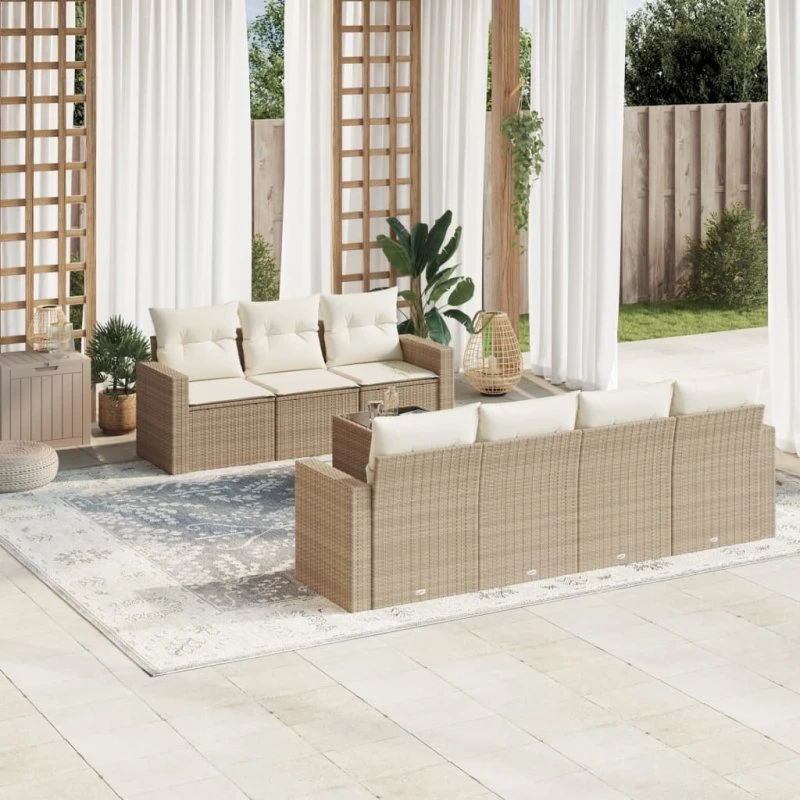 vidaXL 8-delssofasæt med hynder, polyrattan beige