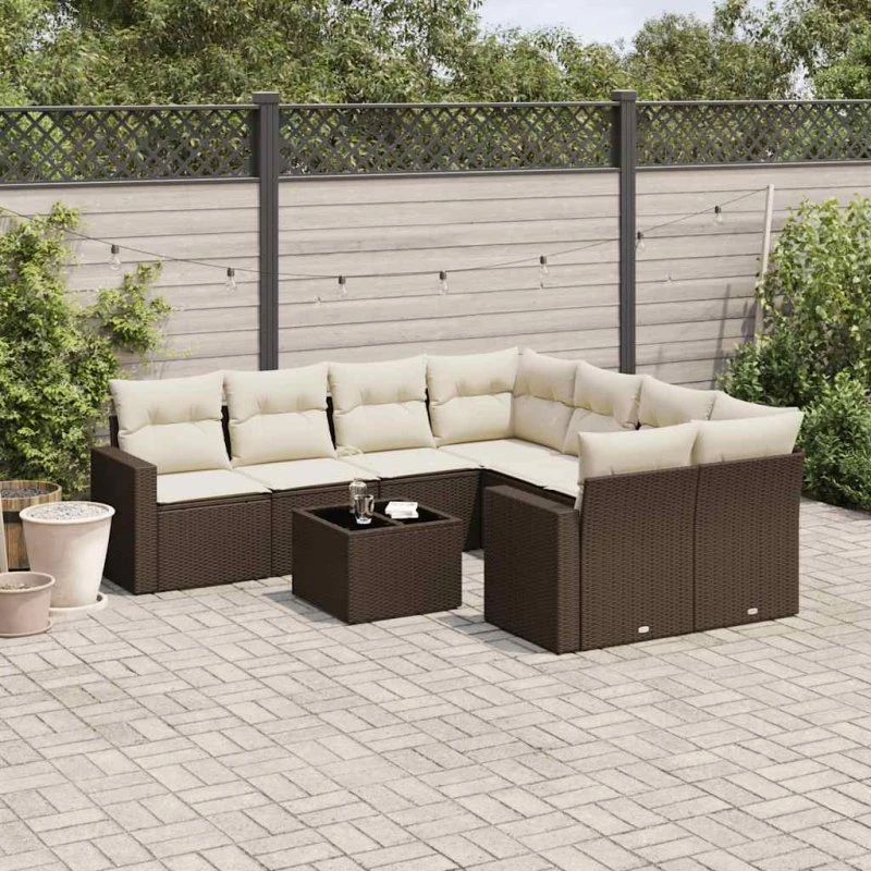 vidaXL 9-delssofasæt med hynder polyrattan brun