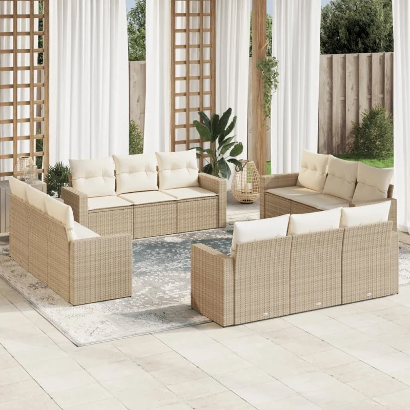 vidaXL 12-delsoptag med hynder i polyrattan, beige