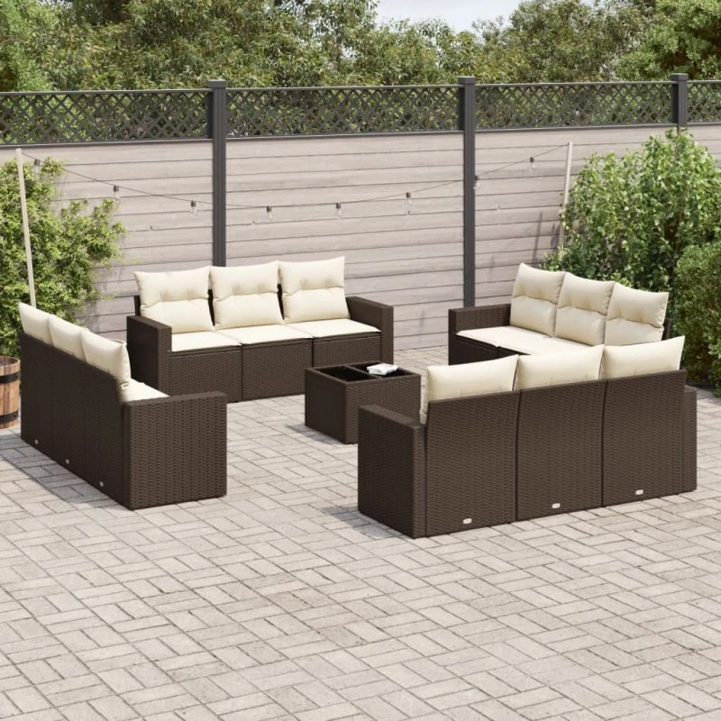 vidaXL 13-delssofasæt med hynder i polyrattan brun