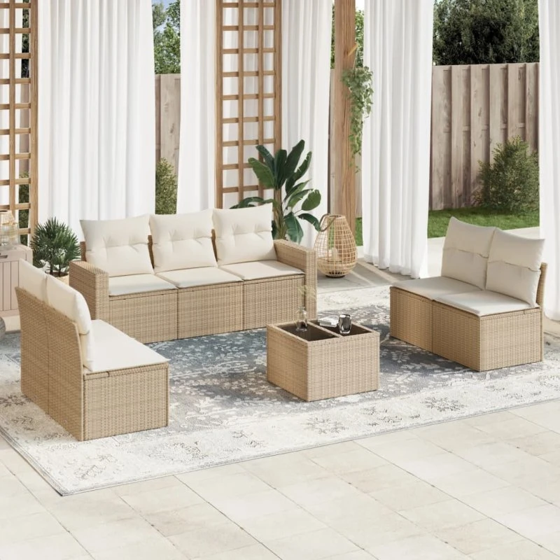 vidaXL 8-deligt havemøbelsæt med polyrattan, beige med bord